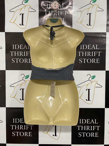 PULL&BEAR |S | BUST 15 | A72 |  GREY RIBBED HALTER CROP TOP