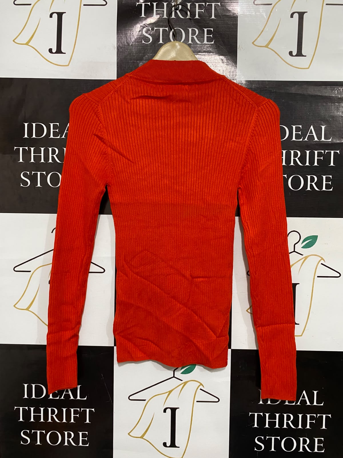 PRIMARK CARES |S | BUST 12 | A72 |  CARES ORANGE RIBBED MOCK-NECK LONG-SLEEVE KNIT TOP