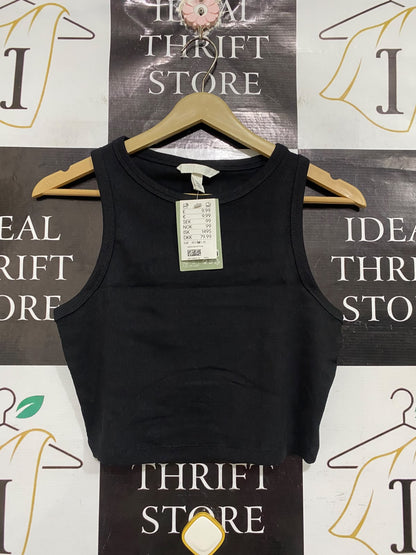 H&M |M | BUST 15 | A72 |  BLACK RIBBED CREW-NECK CROPPED TANK TOP