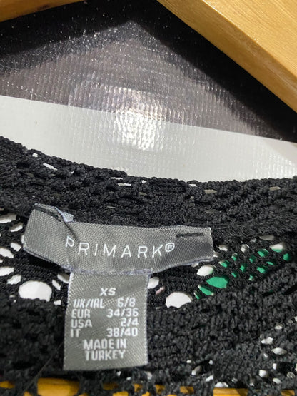 PRIMARK |XS | BUST  14| A72 |  BLACK CROCHET OPEN-KNIT SHEER LONG-SLEEVE TOP