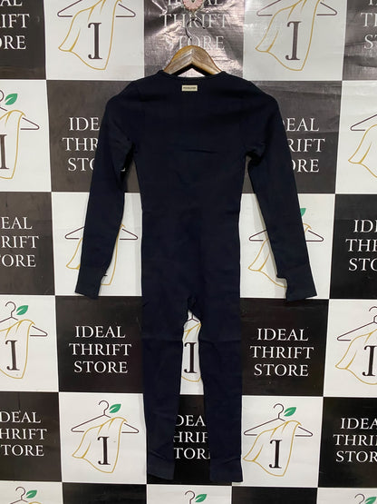 MOOSLOVER |S | BUST 12 | A72 |  BLACK RIBBED SQUARE-NECK LONG-SLEEVE ACTIVE JUMPSUIT