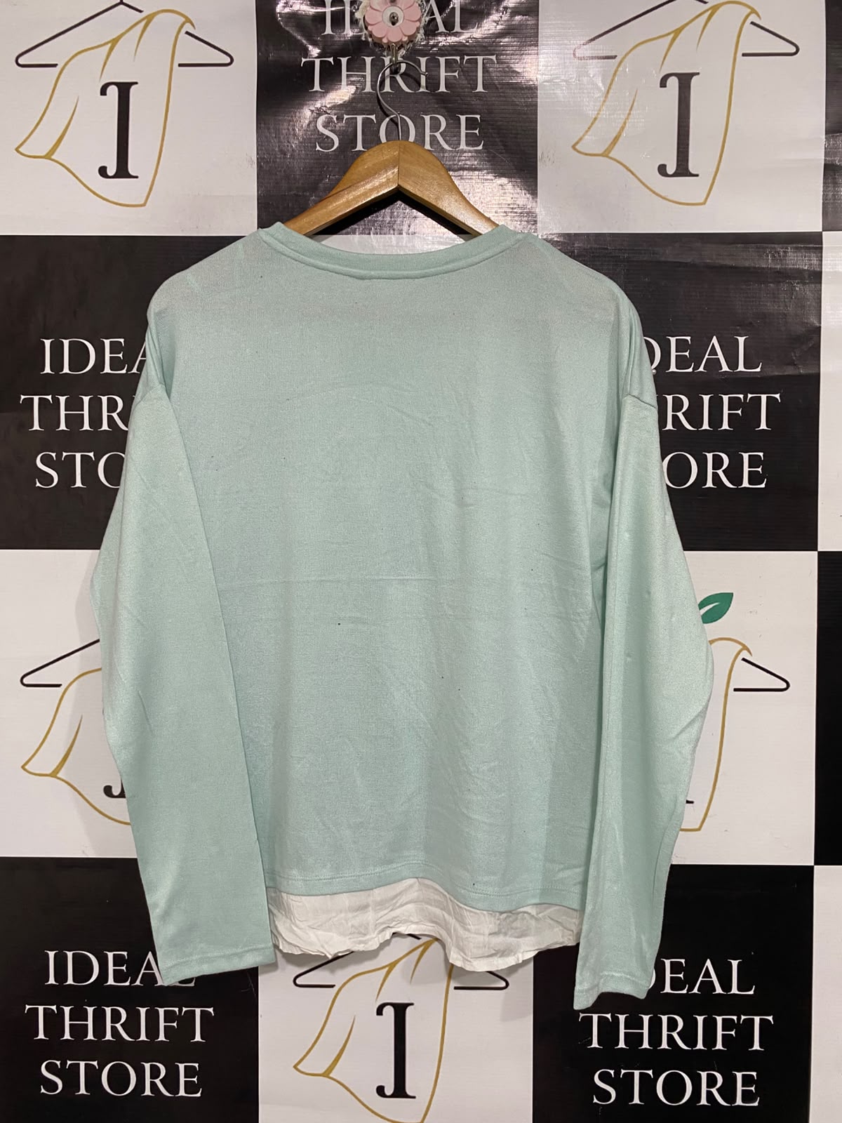 SPRINGFIELD |M | BUST 20 | A72 |  MINT GREEN PEARL-EMBELLISHED LAYERED-HEM KNIT SWEATER
