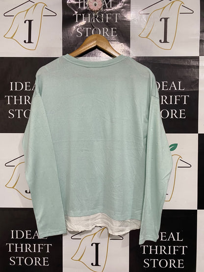 SPRINGFIELD |M | BUST 20 | A72 |  MINT GREEN PEARL-EMBELLISHED LAYERED-HEM KNIT SWEATER