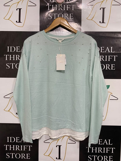 SPRINGFIELD |M | BUST 20 | A72 |  MINT GREEN PEARL-EMBELLISHED LAYERED-HEM KNIT SWEATER