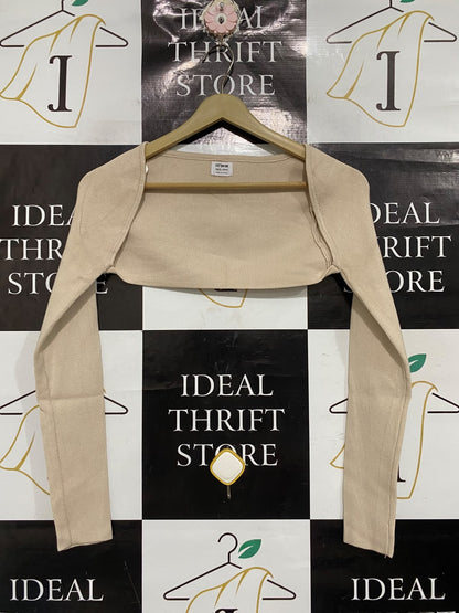 COTTON ON |XS/S | BUST 14 | A72 |  BEIGE RIBBED BOLERO SHRUG KNIT TOP