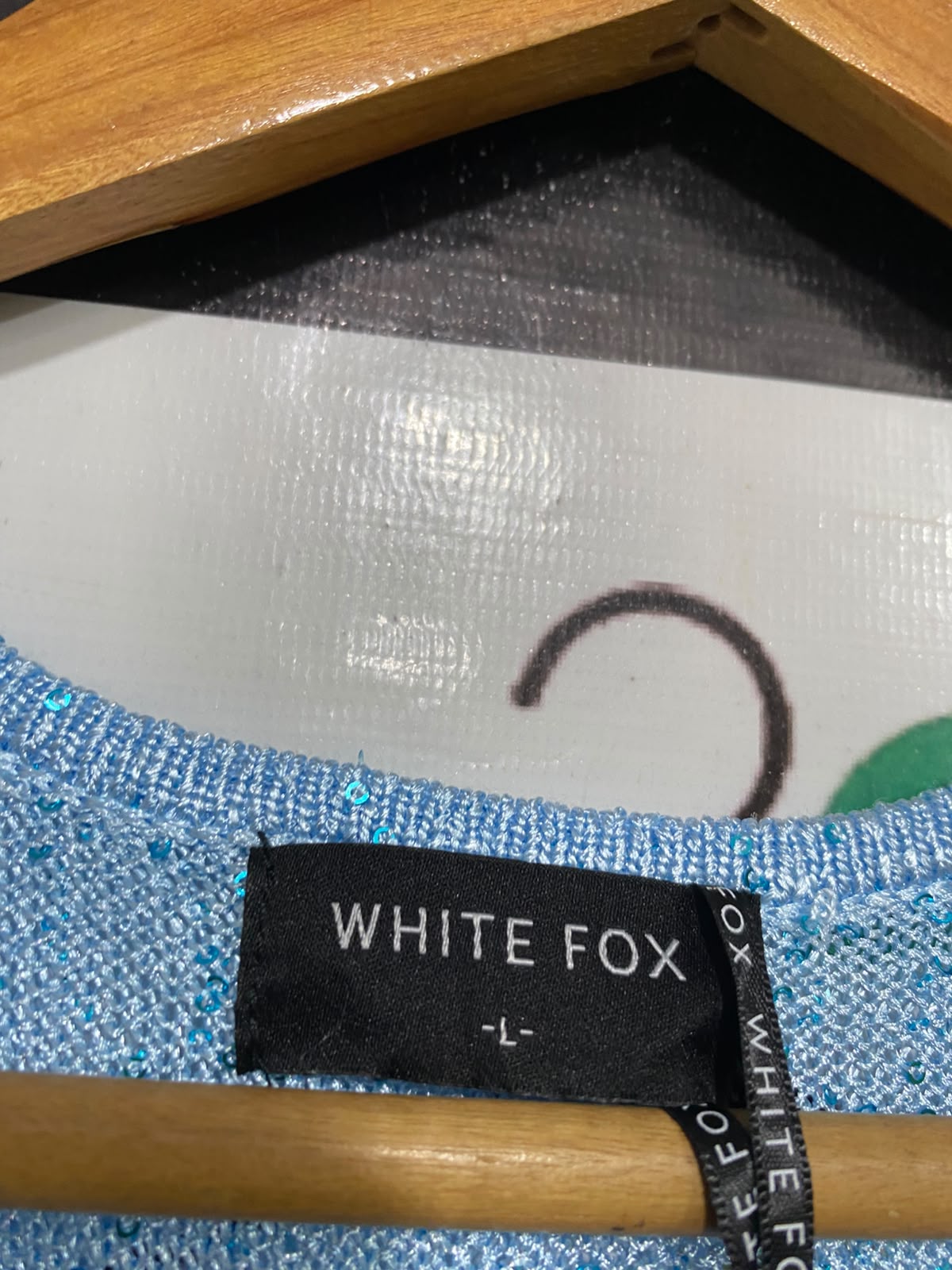 WHITE FOX |L | BUST 15 | A72 |  BLUE BEADED STARFISH KNIT MINI DRESS