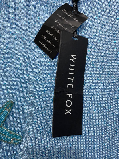 WHITE FOX |L | BUST 15 | A72 |  BLUE BEADED STARFISH KNIT MINI DRESS