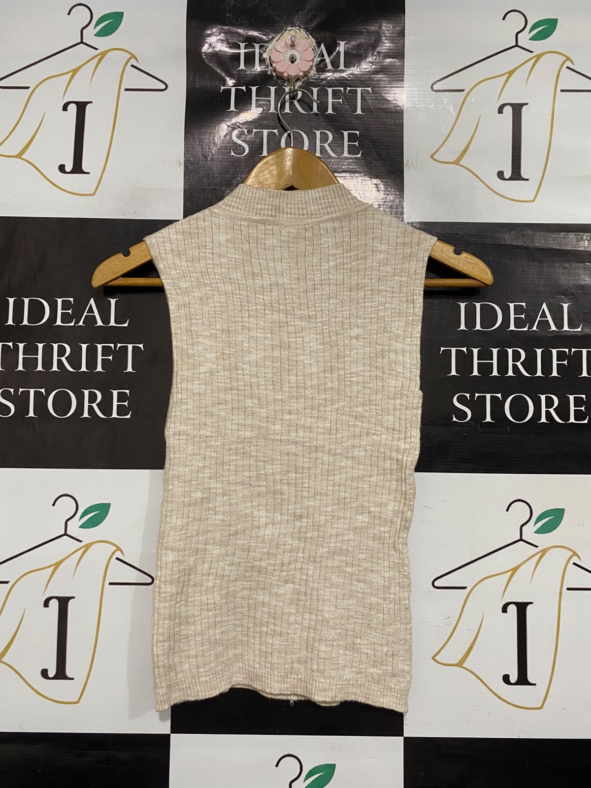ANKO |S| BUST 12 | A72 |  OATMEAL RIBBED MOCK-NECK SLEEVELESS KNIT TOP