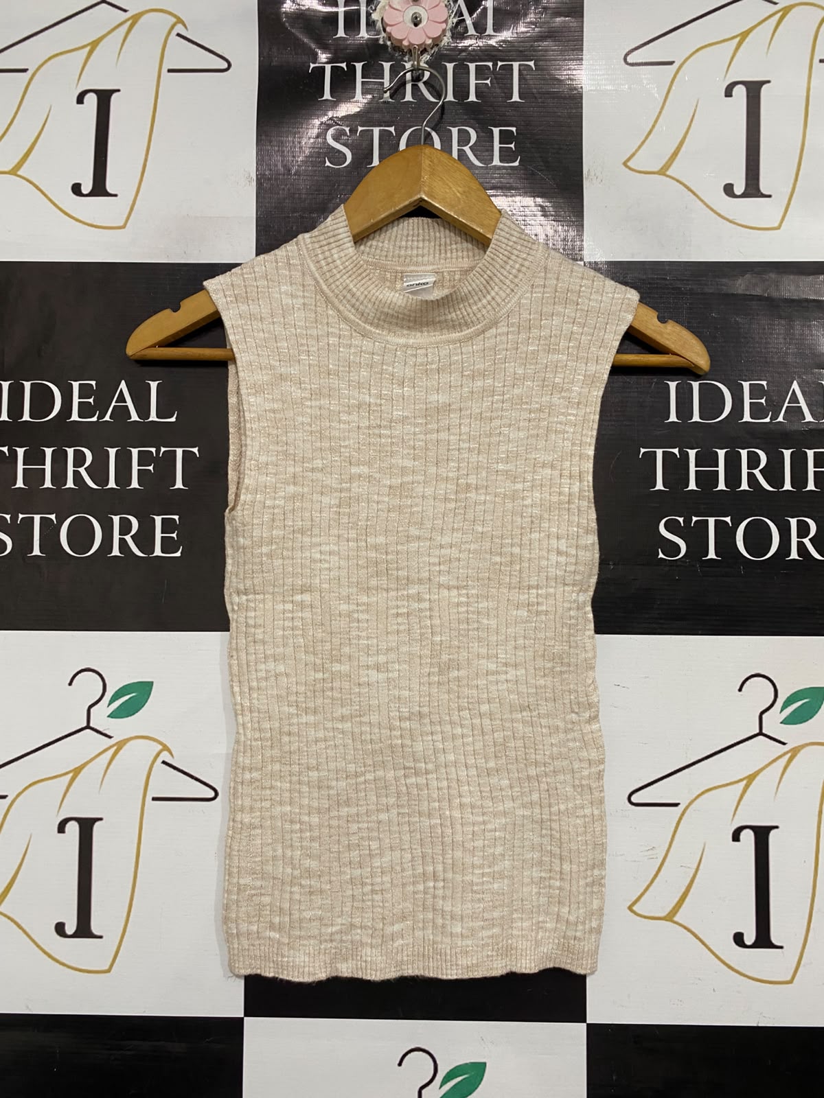ANKO |S| BUST 12 | A72 |  OATMEAL RIBBED MOCK-NECK SLEEVELESS KNIT TOP