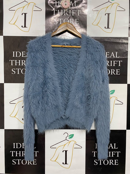 NEXT |S | BUST 22 | A72 |  BLUE FLUFFY FAUX-FUR KNIT CARDIGAN