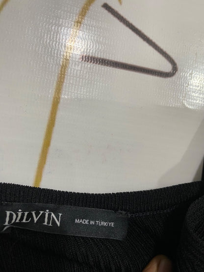 DILVIN |S | BUST 14 | A72 |  BLACK RIBBED & OPEN-KNIT CORSET-STYLE TANK TOP