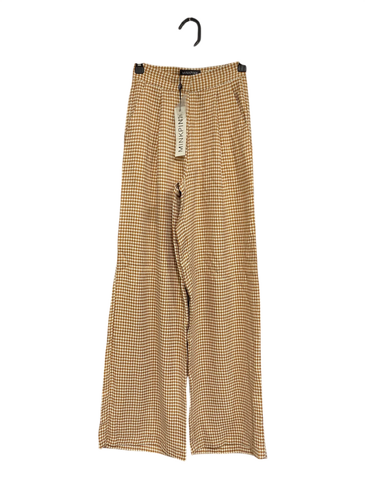 MINK PINK |XS | WAIST 24 | A73 |  BROWN HOUNDSTOOTH WIDE-LEG TROUSERS