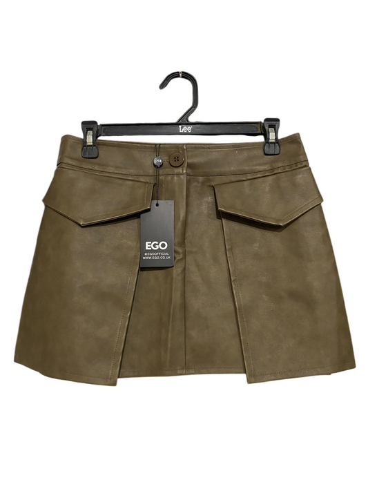 EGO  |S | WAIST 30 | A73 | OLIVE FAUX LEATHER CARGO SKIRT