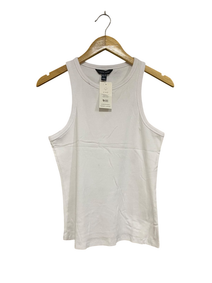 NEW LOOK |S | BUST 16 | A73 |   WHITE RIBBED CREW-NECK TANK TOP