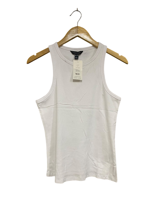 NEW LOOK |S | BUST 16 | A73 |   WHITE RIBBED CREW-NECK TANK TOP