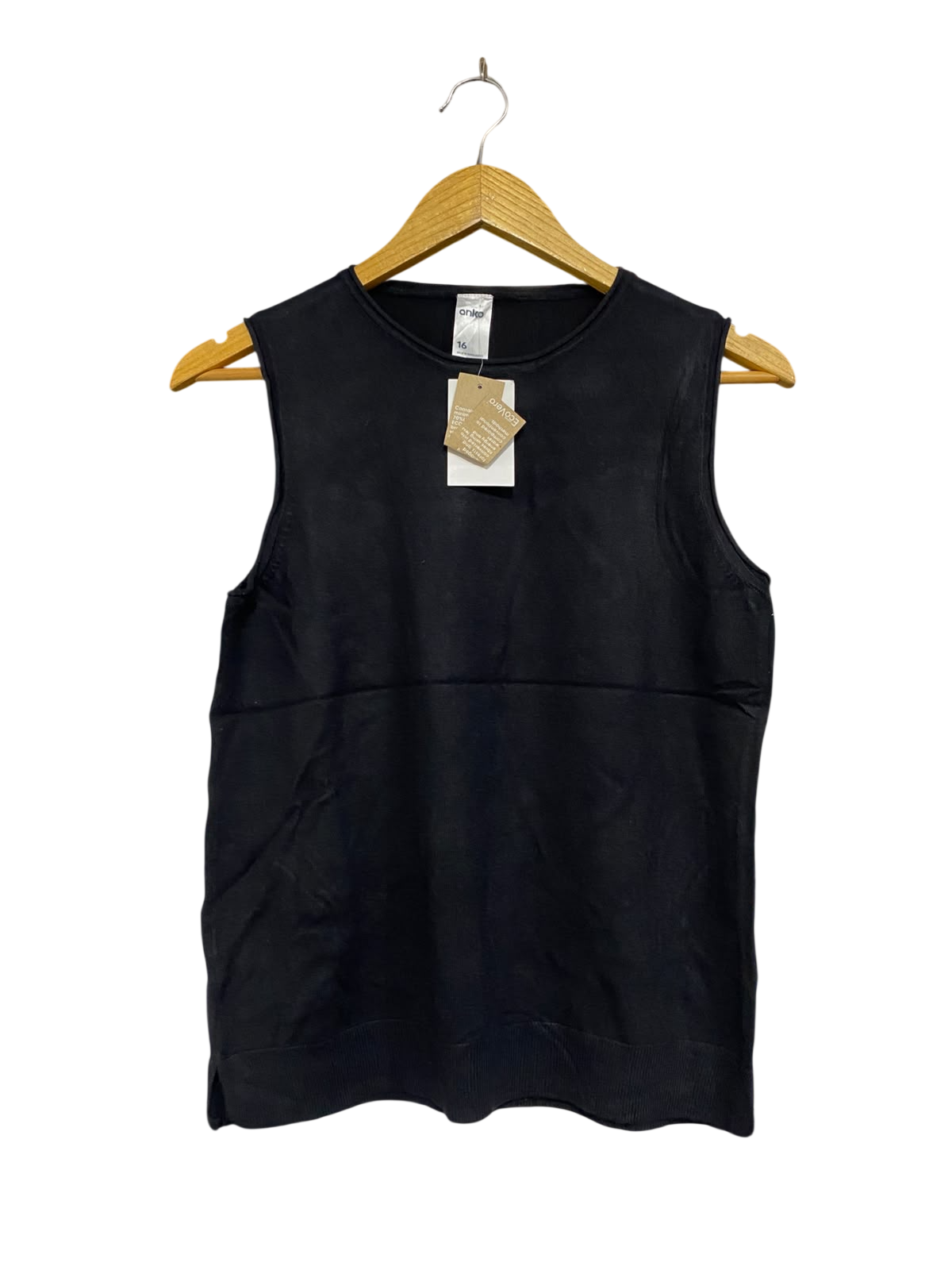 ANKO |M | BUST 17 | A73 |   BLACK ECOVERO SLEEVELESS KNIT TOP