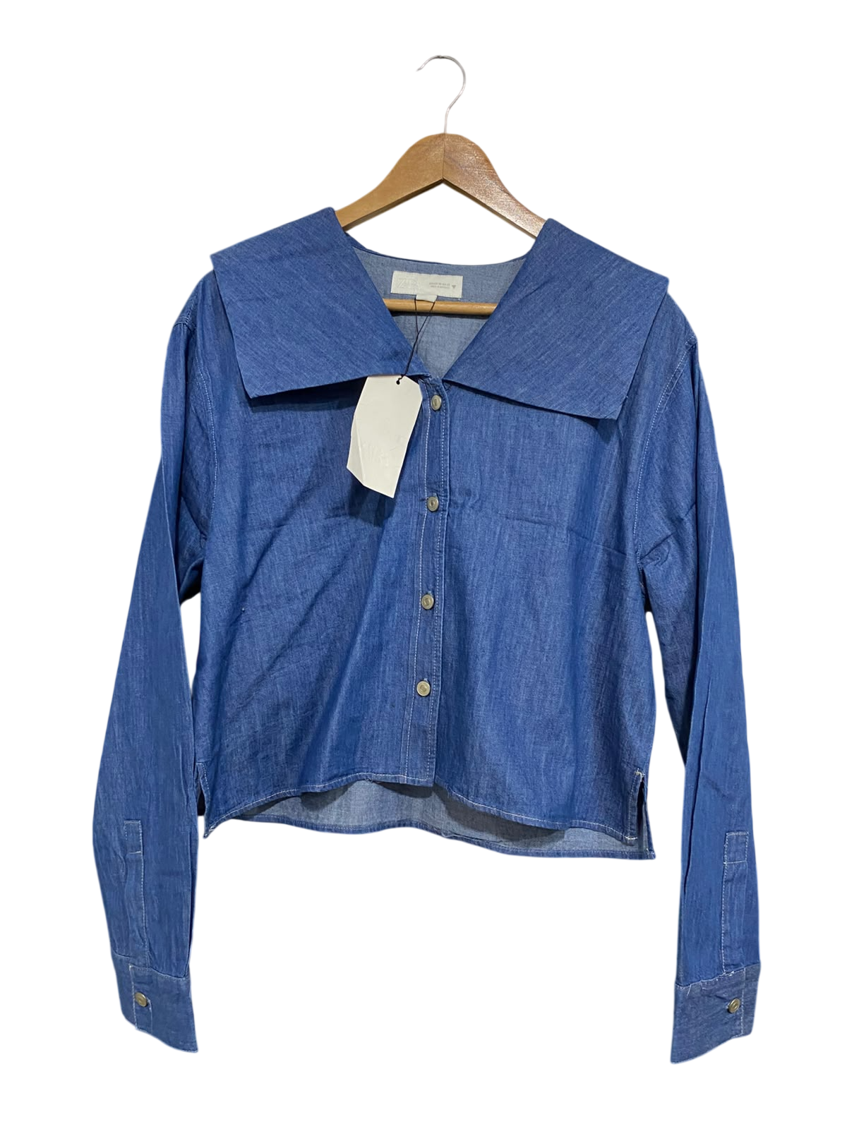ZARA |XS | BUST 21 | A73 |   BLUE SAILOR COLLAR DENIM SHIRT