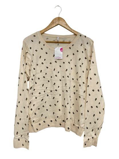 BRILLIANT BASICS |XL | BUST 22 | A73 | CREAM & BLACK ANIMAL PRINT CREW-NECK JUMPER
