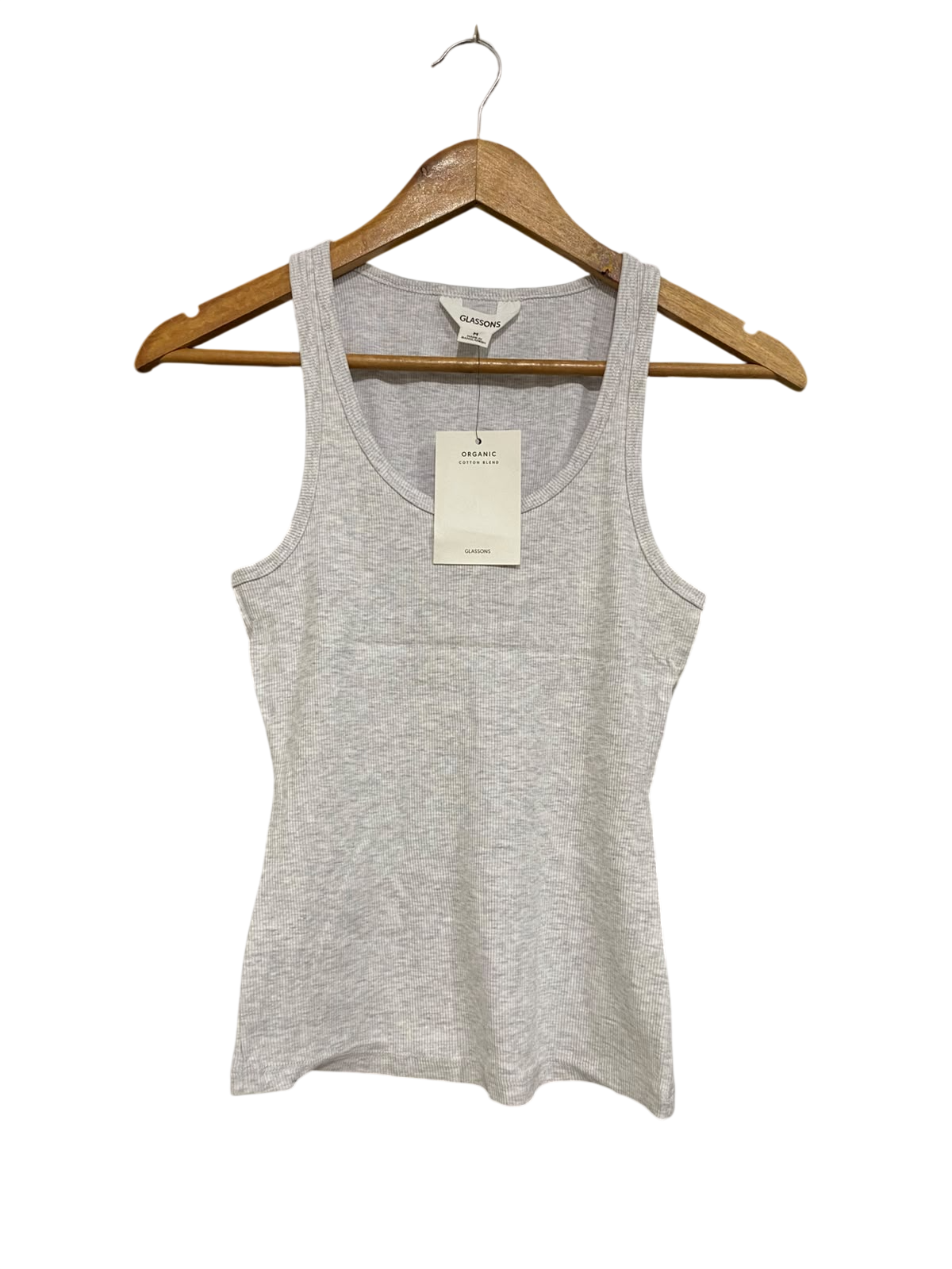 GLASSONS |M | BUST 13 | A73 |   GREY ORGANIC COTTON RIBBED SCOOP-NECK TANK TOP