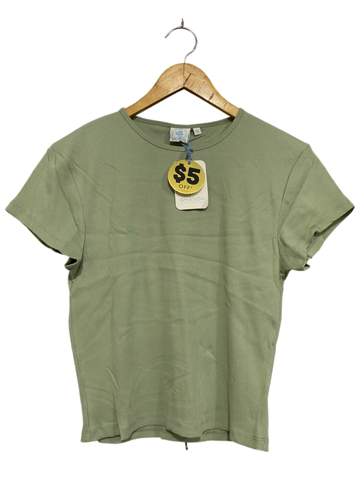 GHANDA |M | BUST 17 | A73 |   SAGE GREEN RIBBED CREW-NECK SHORT-SLEEVE TEE