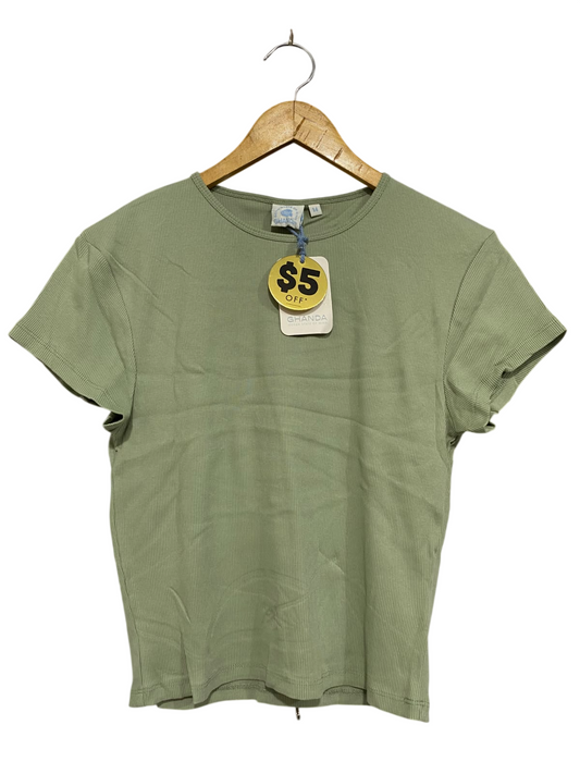 GHANDA |M | BUST 17 | A73 |   SAGE GREEN RIBBED CREW-NECK SHORT-SLEEVE TEE