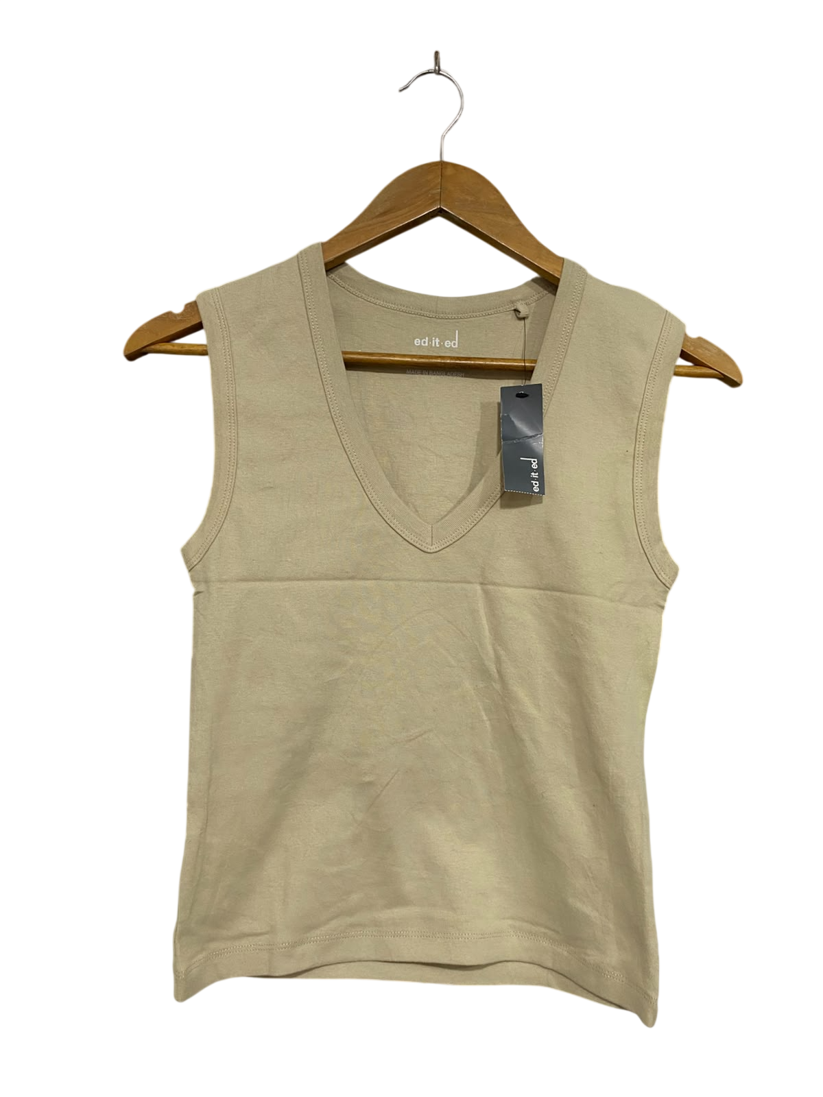 ED-IT-ED |S | BUST 14 | A73 |   BEIGE V-NECK SLEEVELESS TANK TOP