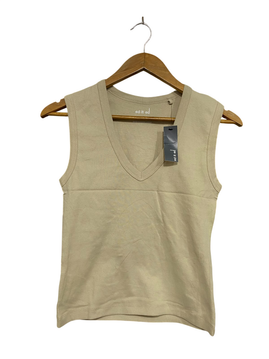 ED-IT-ED |S | BUST 14 | A73 |   BEIGE V-NECK SLEEVELESS TANK TOP