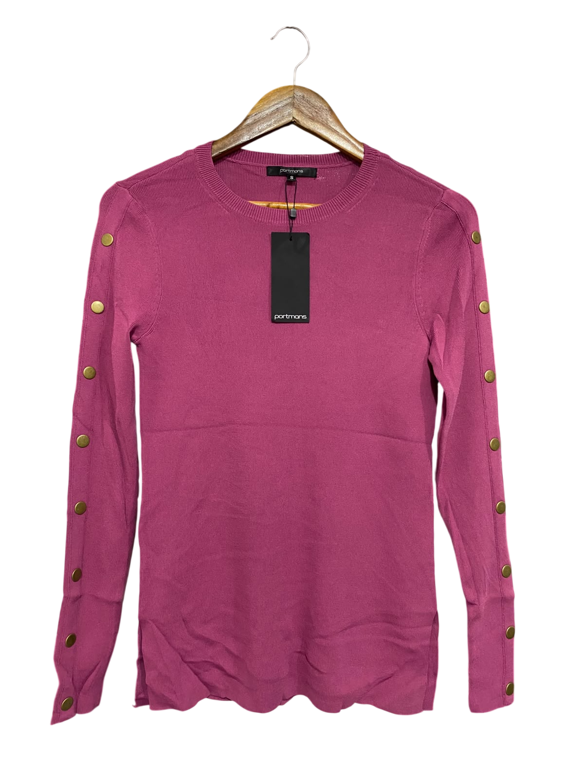 PORTMANS |S | BUST 16 | A73 |   MAGENTA BUTTON-SLEEVE CREW-NECK SWEATER