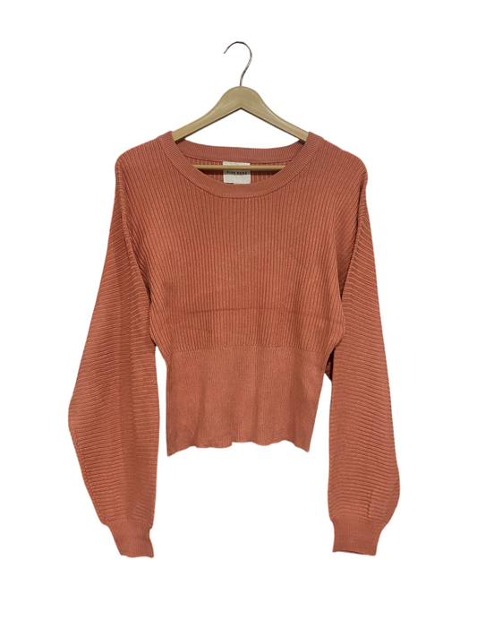 PINK ROSE  |L | BUST 19 | A73 |  TERRACOTTA RIBBED CREW-NECK LONG-SLEEVE SWEATER