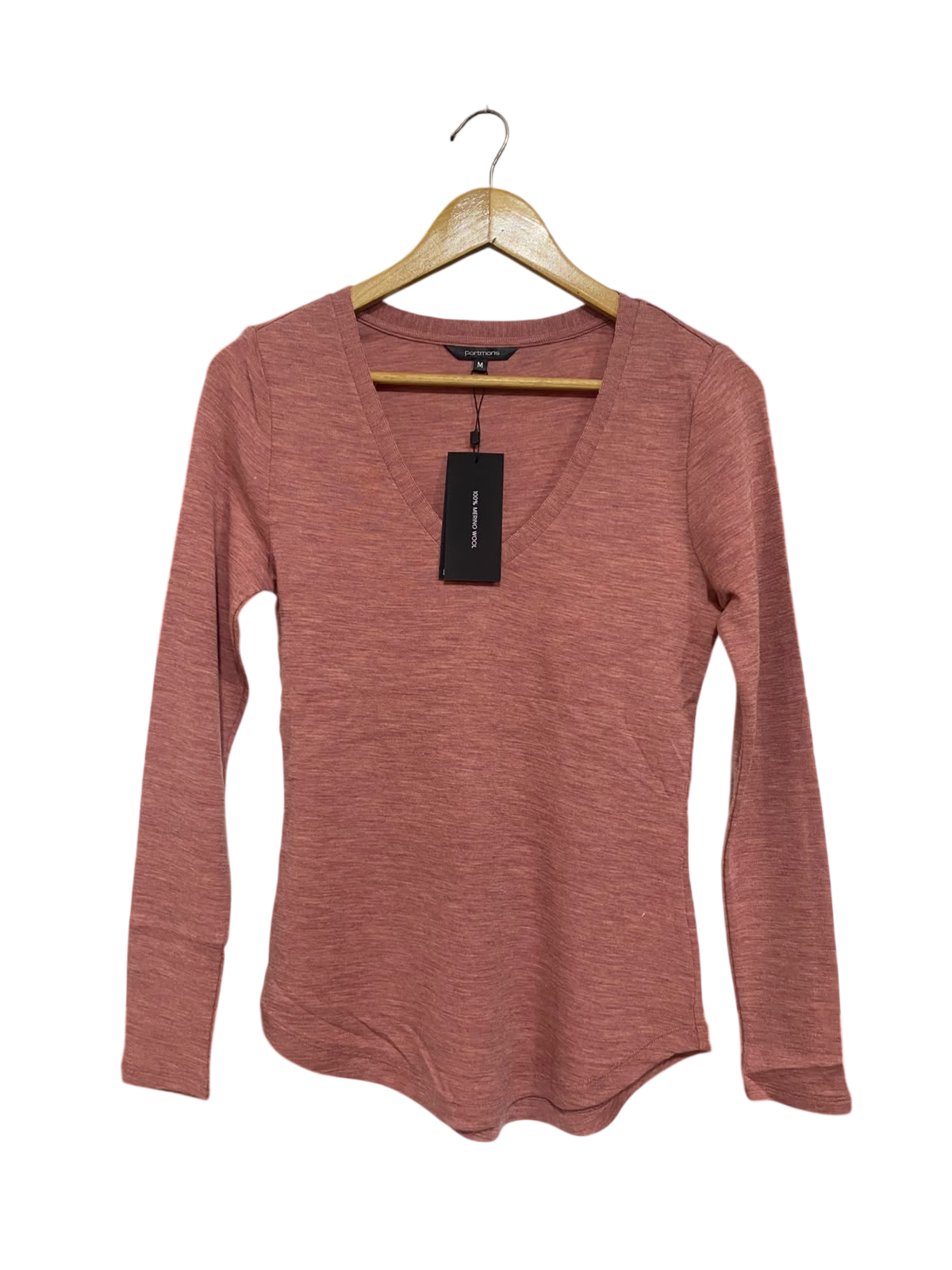 PORTMANS |M | BUST 16 | A73 |   DUSTY PINK V-NECK MERINO WOOL LONG-SLEEVE TOP