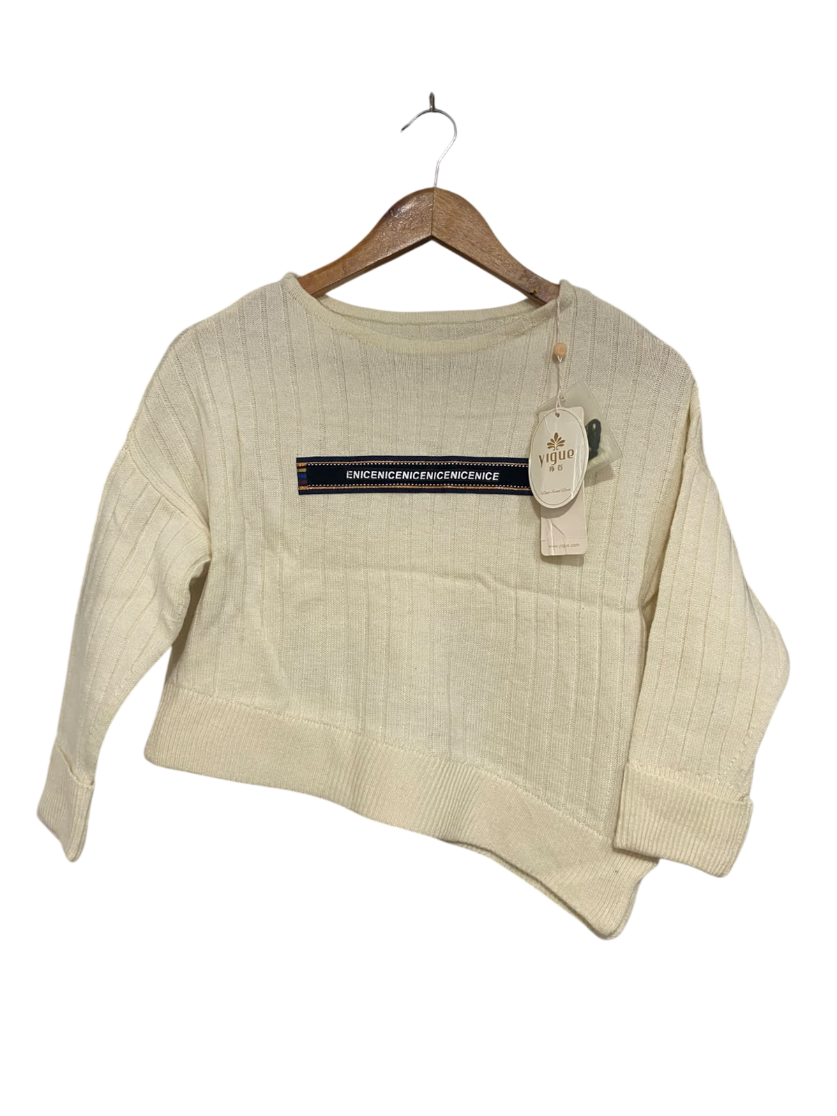 YIGUE  |S | BUST 20 | A73 |  OFF-WHITE WOOL-BLEND RIBBED ASYMMETRIC SWEATER