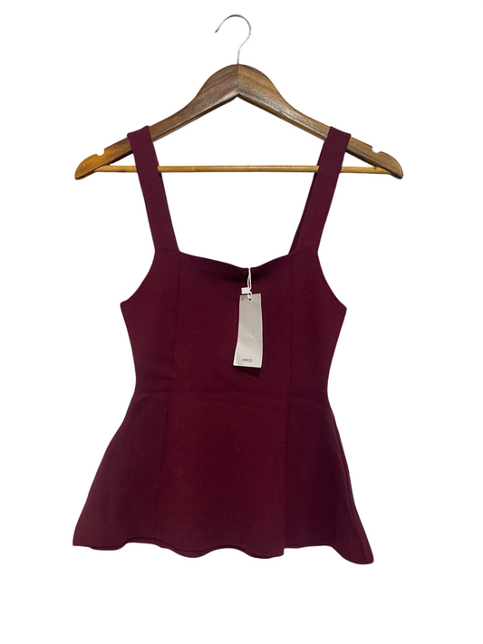MANGO |S | BUST 12 | A73 |   MAROON SQUARE-NECK PEPLUM KNIT TOP