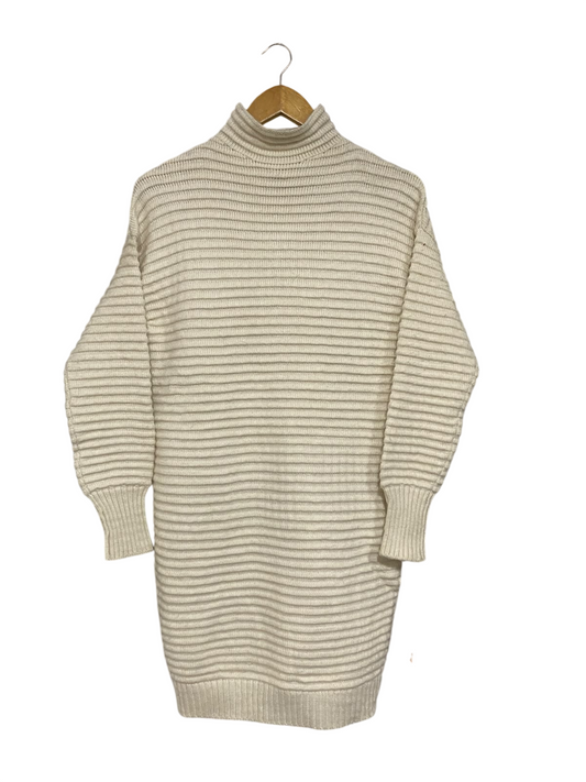 JESSICA SIMPSON |XS | BUST 18 | A73 |  OFF-WHITE RIBBED TURTLENECK LONG-SLEEVE SWEATER MIDI DRESS