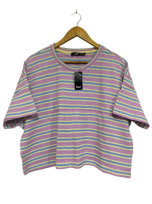SPORTSGIRL |XL| BUST 25 | A73 |  PASTEL STRIPED CREW-NECK SHORT-SLEEVE KNIT TOP