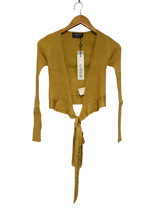 MINKPINK |XS | BUST 12 | A73 |  MUSTARD RIBBED TIE-FRONT LONG-SLEEVE CROP TOP