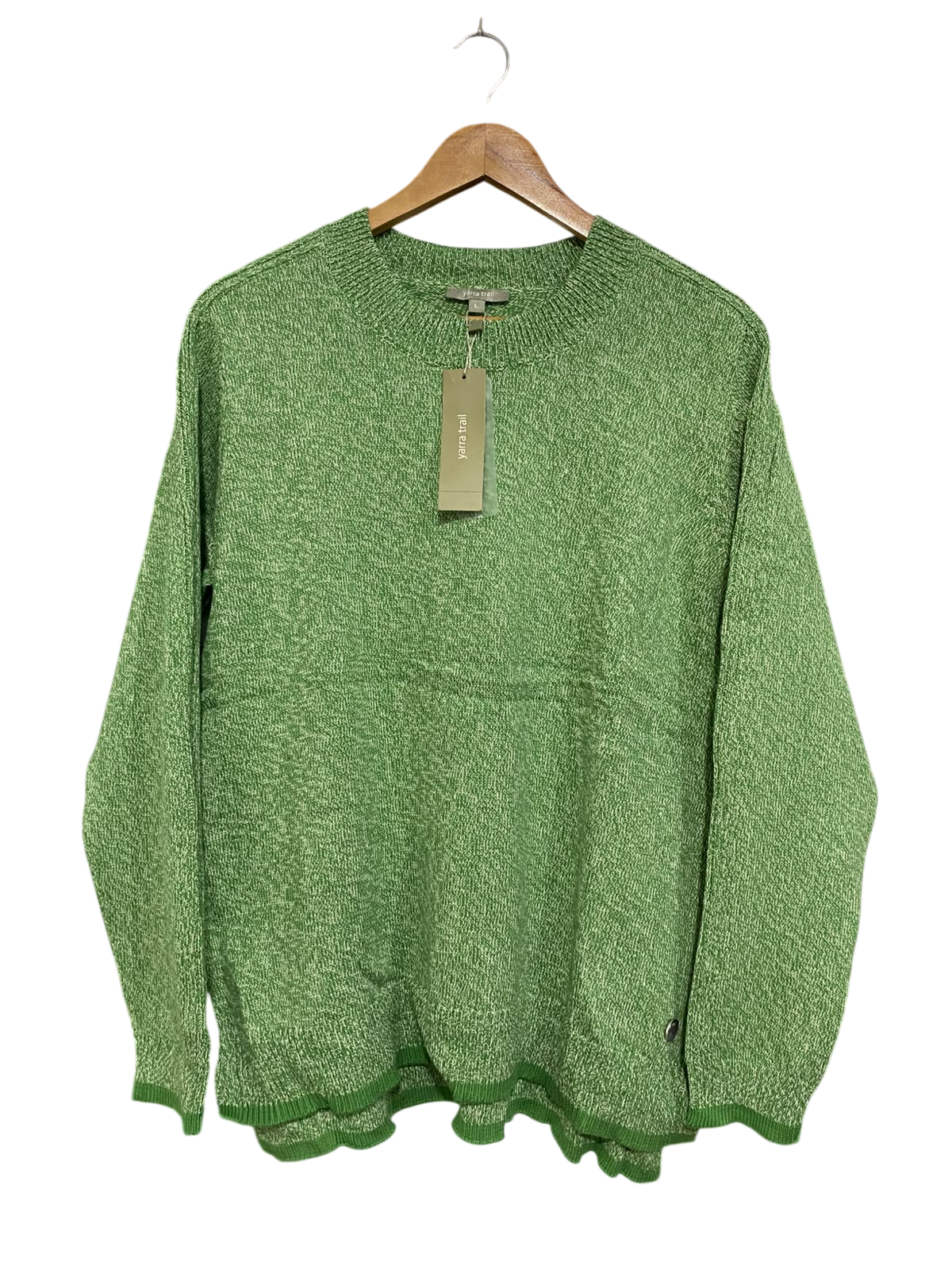 YARRA TRAIL |L | BUST 21 | A73 |  GREEN MARLED KNIT CREW-NECK SWEATER