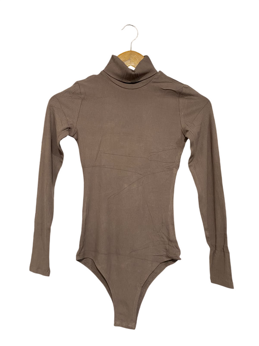 BAYSE  |XS | BUST 13 | A74 | BROWN RIBBED TURTLENECK LONG-SLEEVE BODYSUIT
