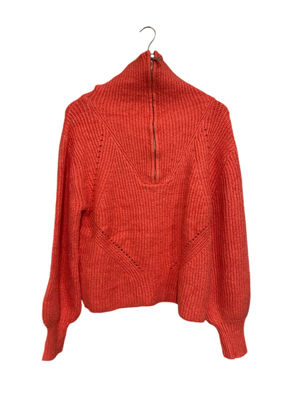 SUZANNE |S | BUST 21 | A74 |  GRAE CORAL ORANGE HALF-ZIP TURTLENECK CHUNKY KNIT SWEATER