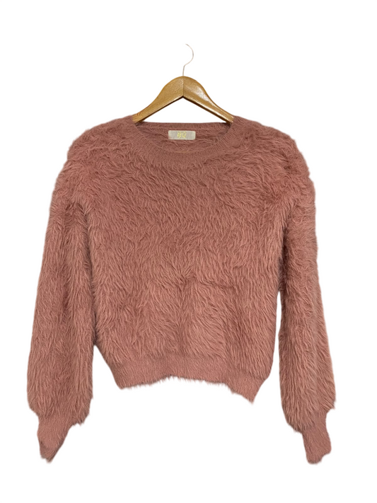HQ  |M | BUST 20 | A74 | DUSTY PINK FUZZY KNIT CREW-NECK SWEATER