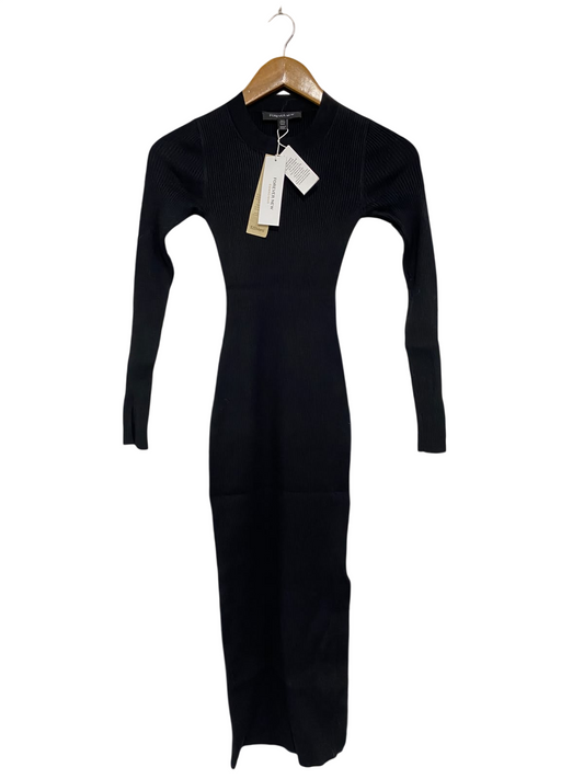FOREVER NEW |S | BUST 10 | A74 |  BLACK RIBBED CREW-NECK LONG-SLEEVE BODYCON MIDI DRESS
