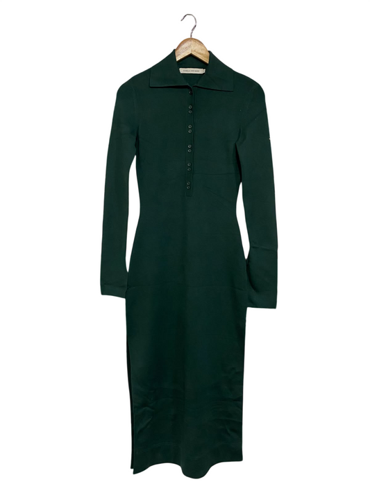 CAMILLA AND MARC |XS | BUST 15 | A74 |  FOREST GREEN COLLARED LONG-SLEEVE KNIT MIDI DRESS
