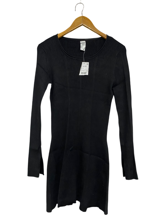 ANKO |S | BUST 15 | A74 |  BLACK RIBBED CREW-NECK LONG-SLEEVE BODYCON KNIT DRESS
