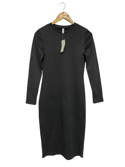 &ME |XS | BUST 16 | A74 |  CHARCOAL GREY RIBBED CREW-NECK LONG-SLEEVE BODYCON MIDI DRESS