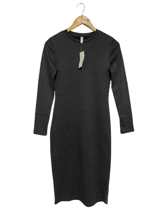 &ME |XS | BUST 16 | A74 |  CHARCOAL GREY RIBBED CREW-NECK LONG-SLEEVE BODYCON MIDI DRESS