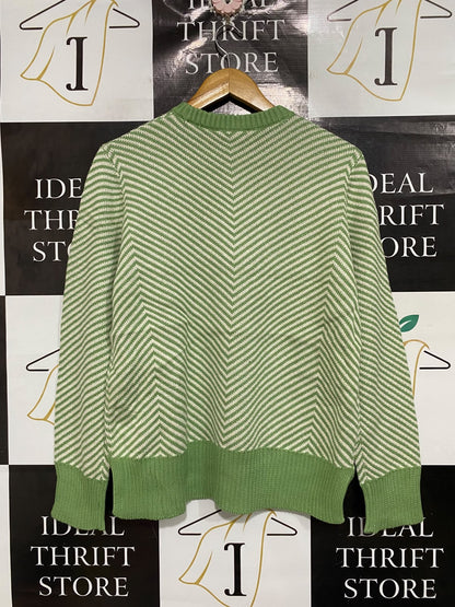 FINERY |M | BUST 20 | A74 | GREEN & WHITE CHEVRON KNIT CREW-NECK SWEATER