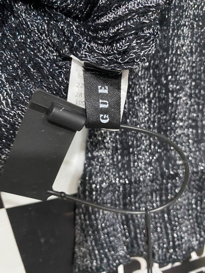 GUESS |L | BUST 22 | A74 |  METALLIC BLACK LACE-UP V-NECK FLARE-SLEEVE KNIT TOP
