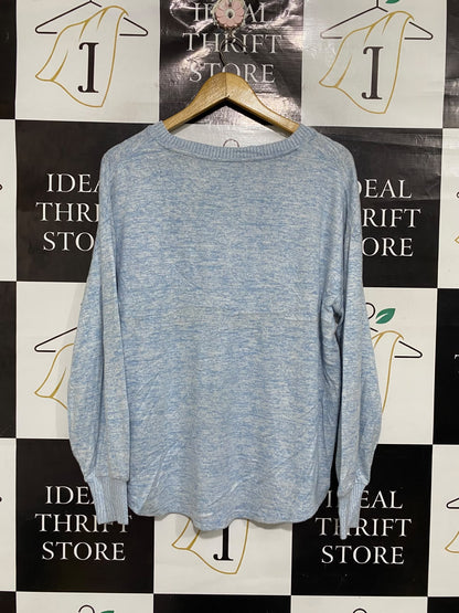 SUZANNE |M | BUST 22 | A74 |  GRAE BLUE HEATHERED V-NECK LONG-SLEEVE KNIT TOP