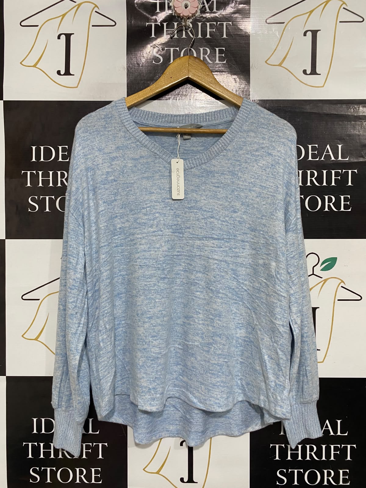 SUZANNE |M | BUST 22 | A74 |  GRAE BLUE HEATHERED V-NECK LONG-SLEEVE KNIT TOP
