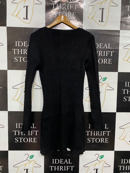 ANKO |S | BUST 15 | A74 |  BLACK RIBBED CREW-NECK LONG-SLEEVE BODYCON KNIT DRESS