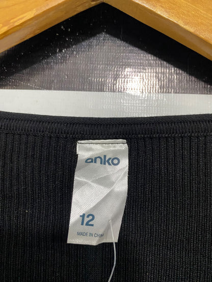 ANKO |S | BUST 15 | A74 |  BLACK RIBBED CREW-NECK LONG-SLEEVE BODYCON KNIT DRESS